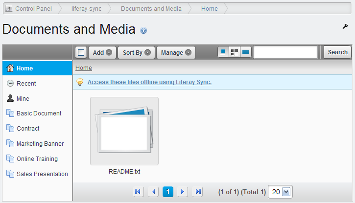 Figure 4.26: You can access the same files from Liferay Sync that you can from Liferays web interface.
