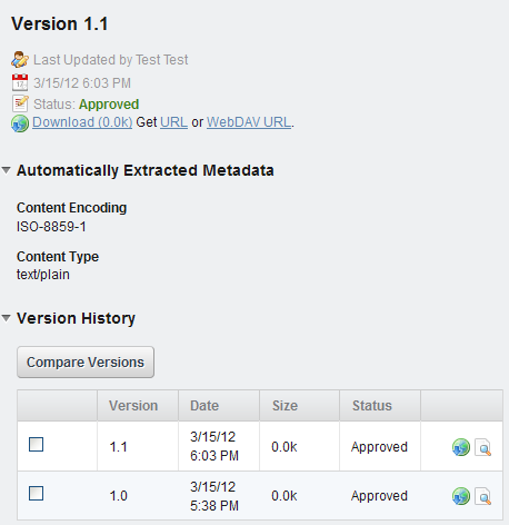 Figure 4.27: Updating a file through Liferay Sync increments the files version number. You can view a files version number through the web interface.