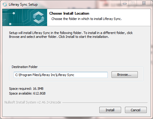 Figure 4.19: Use the Liferay Sync Installation wizard to choose an installation location.