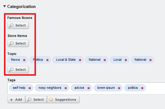 Figure 5.6: Now that vocabularies have their own widgets, its easy to select
available  categories.