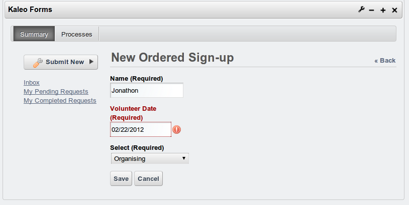 Figure 9.13: Adding a new entry to a
process