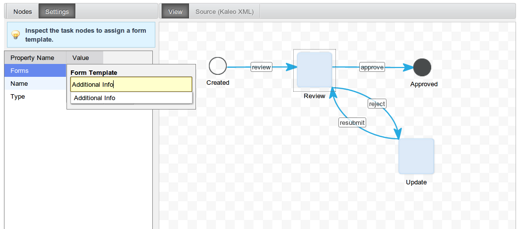 Figure 9.12: Assigning forms to workflow
tasks