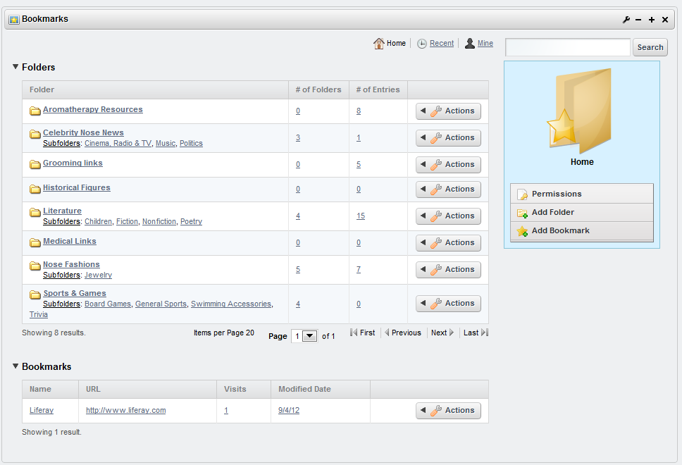 Figure 12.1: Individual bookmarks, not associated with a folder, are listed separately.