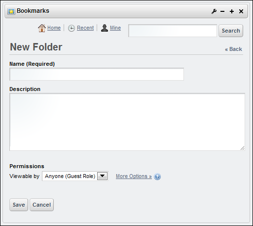 Figure 12.9: Its not necessary to enter a description for a Bookmarks folder.