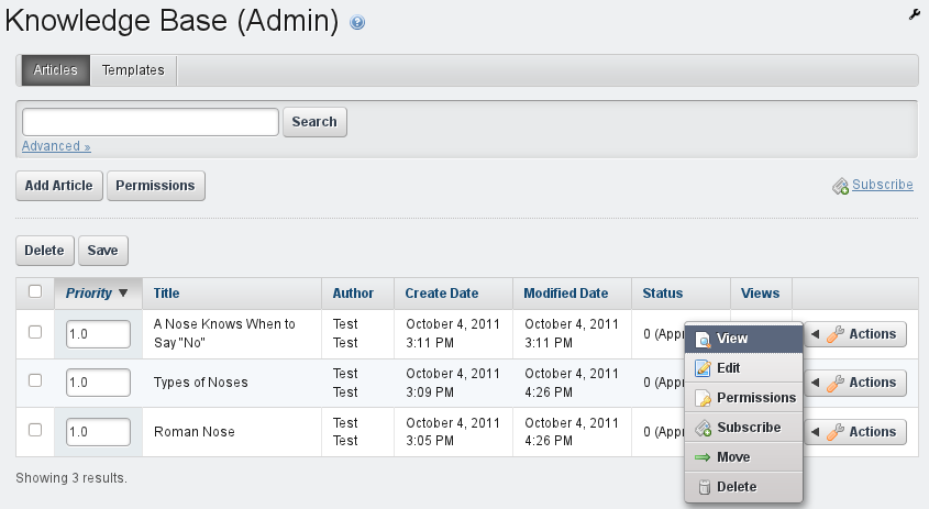Figure 12.35: Knowledge Base Control Panel Page
