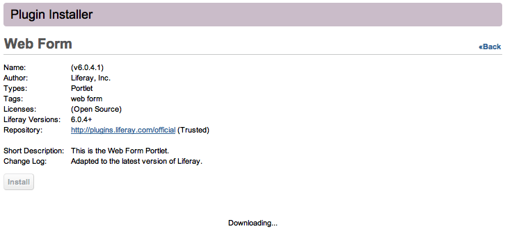 Figure 13.20: Installing the Web Form
Portlet