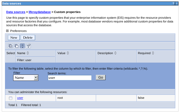 Figure 14.55: Modifying data source properties in WebSphere
