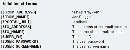 Figure 16.2: Definition of Terms for Automated Emails