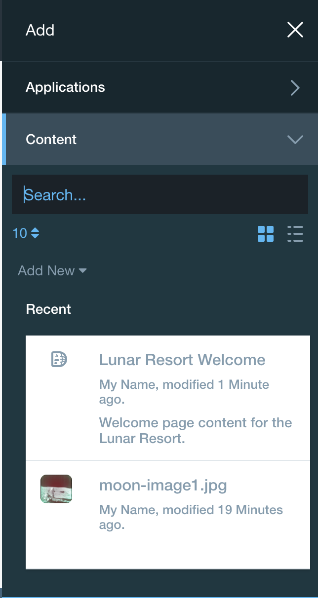 Figure 1: The Add menu with your content.