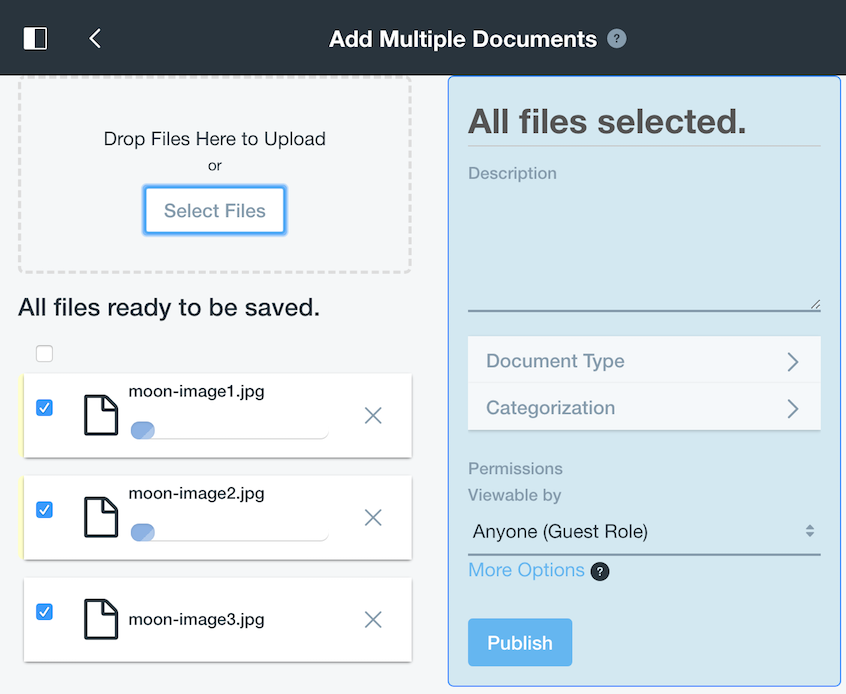 Figure 2: The Documents and Media library lets you add multiple documents at once.