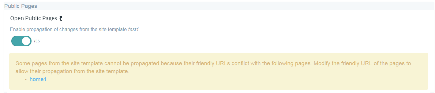 Figure 4: This type of warning is given when there are friendly URL conflicts with site template pages.