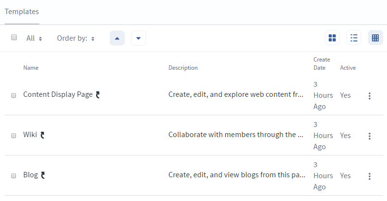 Figure 1: The Blog page template is already available for use along with the Content Display Page and Wiki page templates.