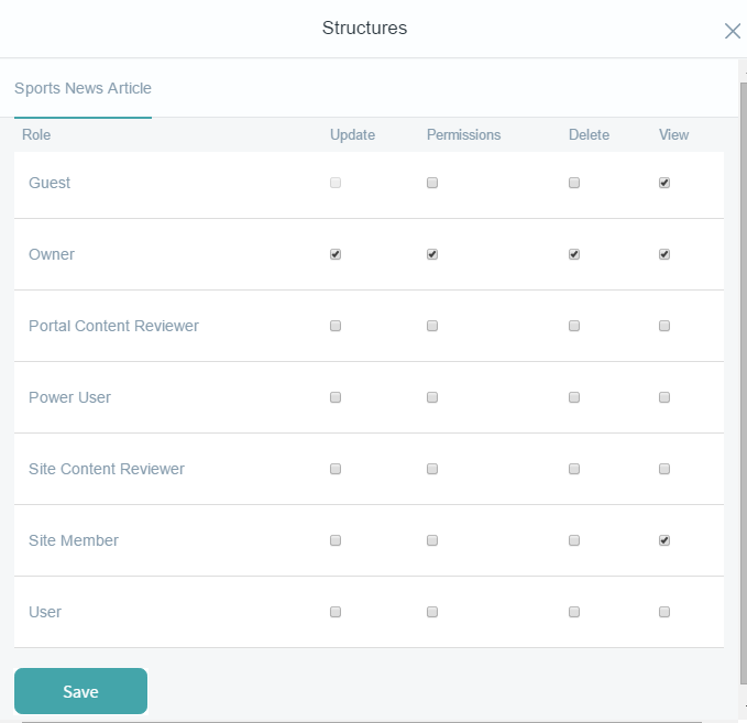 Figure 4: Youre able to assign structure permissions via the Actions button.