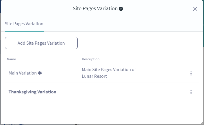 Figure 1: When selecting the Site Pages Variation link from the staging toolbar, youre able to add and manage your site pages variations.