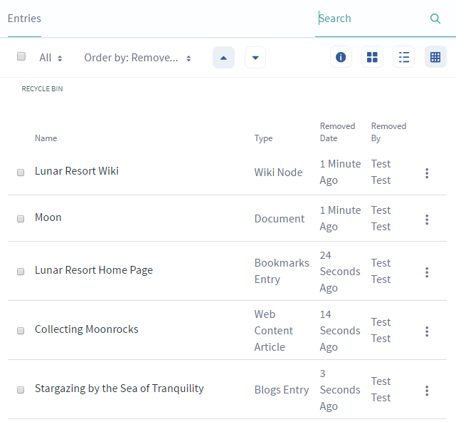 Figure 2: The Recycle Bin provides a seamless administrative experience for deleting and removing content.