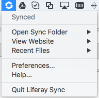 Figure 8: The Liferay Sync menu in the Windows task bar and Mac menu bar gives you quick access to Sync.
