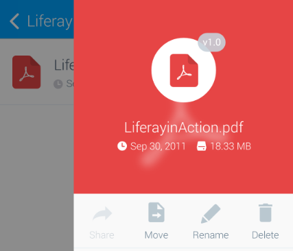 Figure 6: The badge on the files icon shows the files version in the Liferay DXP instance. You can also share files that youve downloaded.