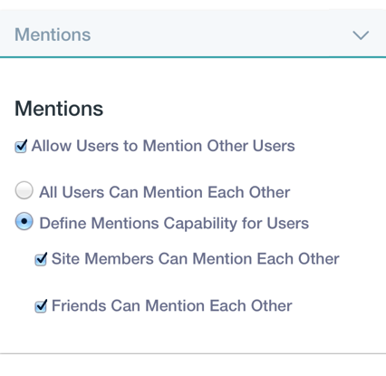 Figure 4: From Instance Settings in the Control Panel, you can enable or disable the Mentions feature for all of the Virtual Instances sites.