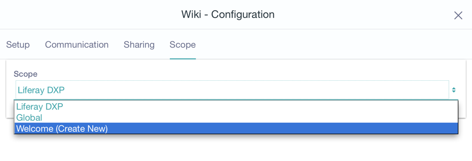 Figure 11: Here the user has selected to create a new Wiki application instance scoped to the current page named My Wiki