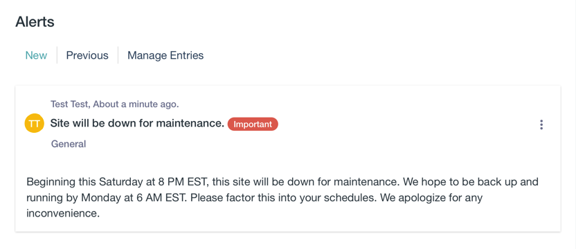Figure 1: The Alerts app provides administrators with an easy way to communicate important information to appropriate groups of users.