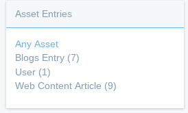 Figure 5: Click the Any Asset link to clear the filtering for a facet. Now
all the available asset types are visible.
