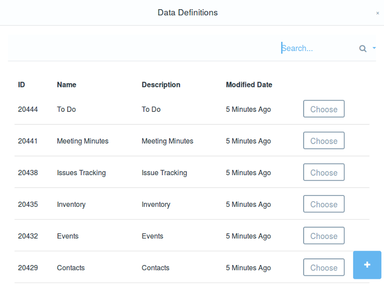 Figure 1: The portal ships with several commonly used predefined data definitions that  can be used as is or modified to build your lists. You can also add your own data definitions.