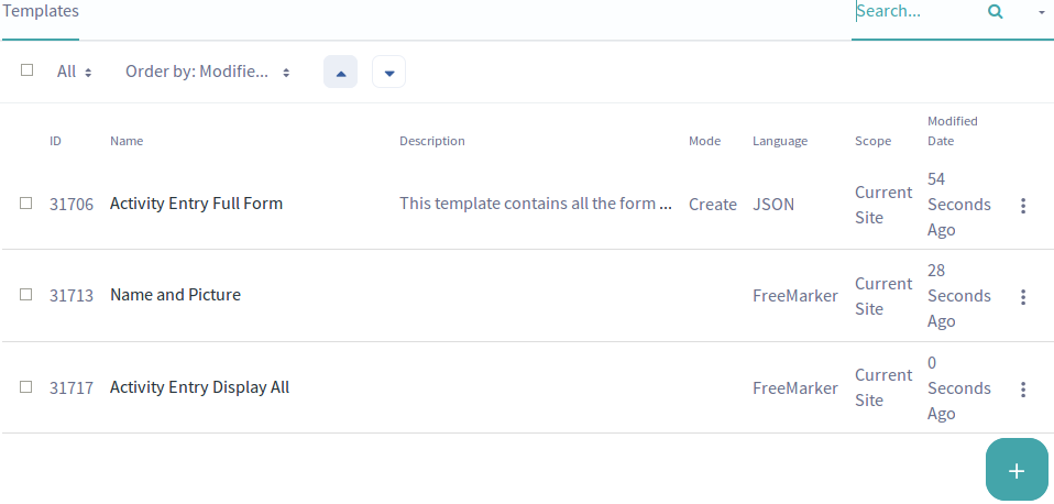 Figure 2: Manage all the templates for a data definition from the Manage Data Definitions section of the Dynamic Data Lists Portlet.