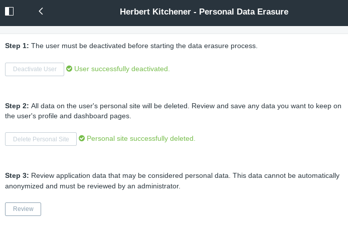 Figure 4: In the third data erasure step, review, delete, and/or anonymize the Users application data.