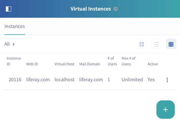 Figure 1: Add and manage virtual instances of Liferay in the Control Panels Configuration → Virtual Instances section.