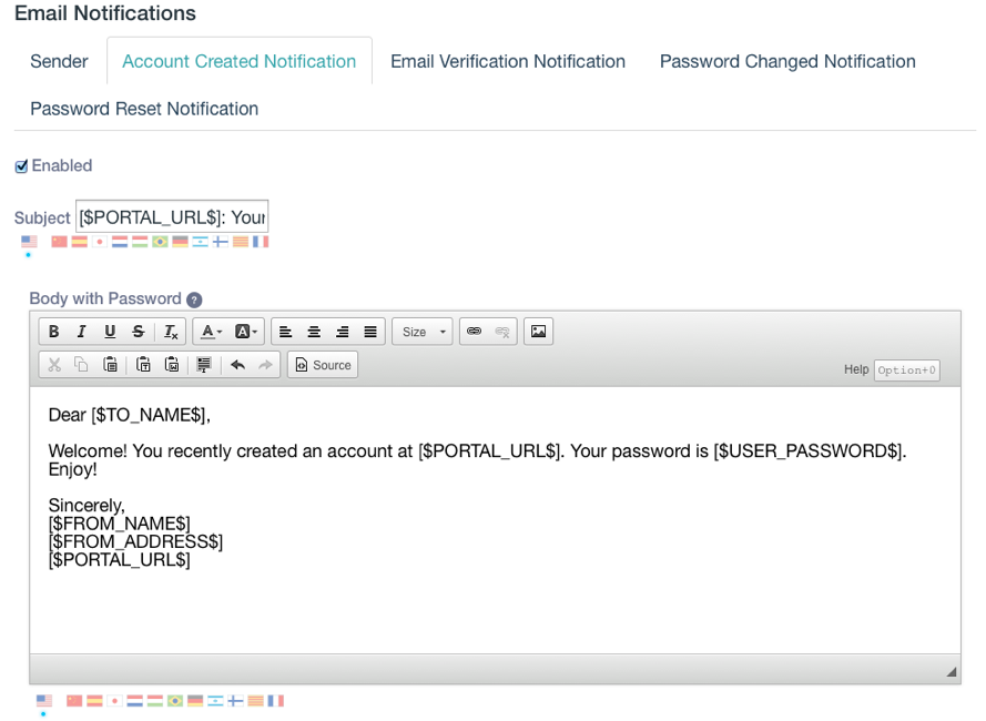 Figure 4: You can customize the email template for the email messages sent to users who have just created their accounts.