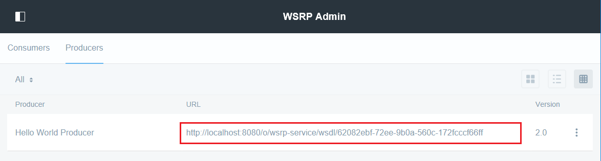 Figure 3: You can copy the WSDL document URL for using the producers portlets in a consumer.
