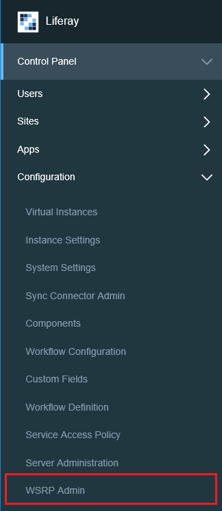 Figure 1: Once deployed, you can find the WSRP Admin portlet in the Control Panel.
