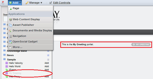 Figure 3.2: Adding the My Greeting portlet