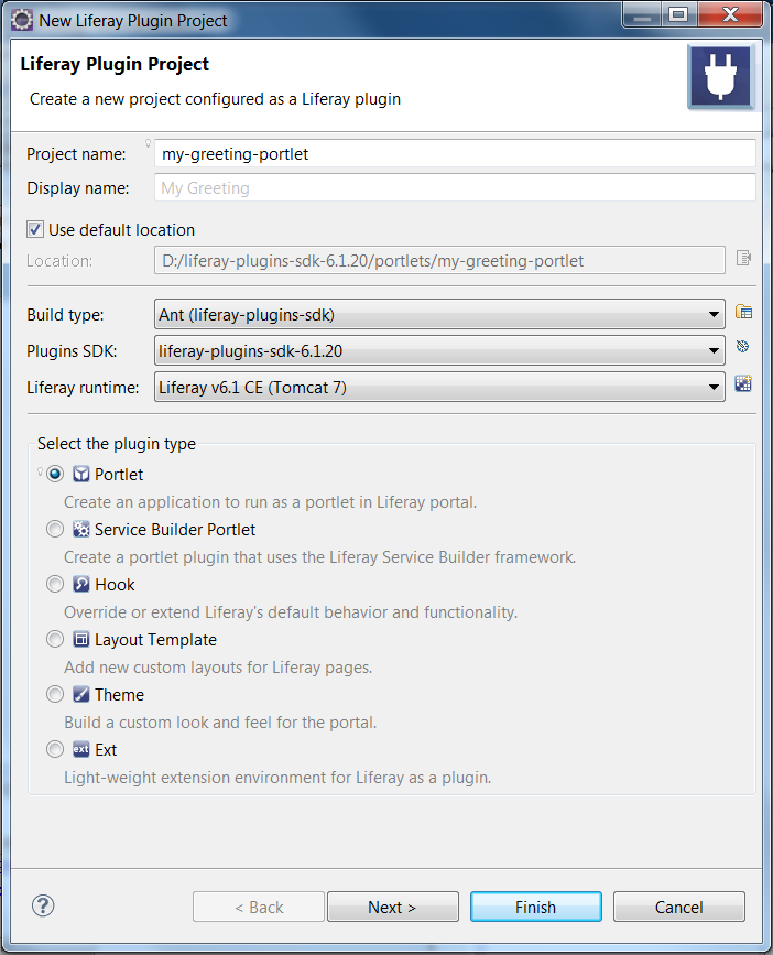 Figure 3.1: Creating portlet projects with Liferay IDE is easy.