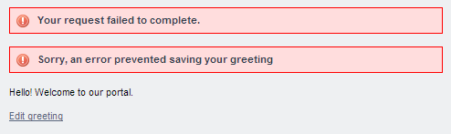 Figure 3.8: The sample My Greeting portlet showing an error message