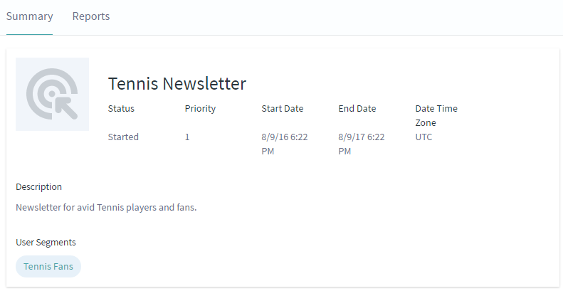 Figure 2: Select a pre-existing campaign to view its Summary page.