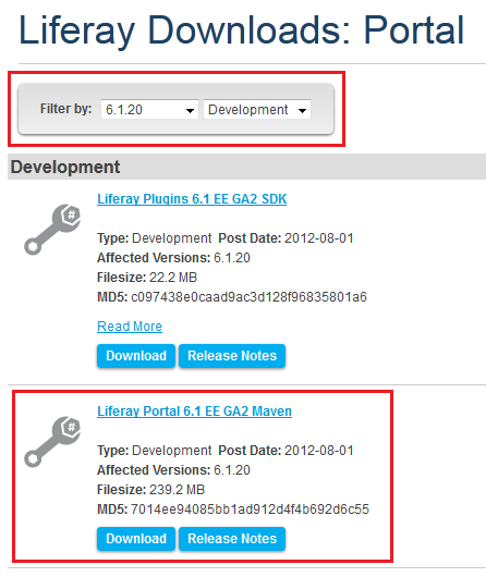 Figure 9.2: You can download the Liferay Maven EE artifacts from the Liferay Customer Portal.