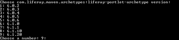 Figure 9.10: Youre prompted by Maven Archetype to enter the archetype version.