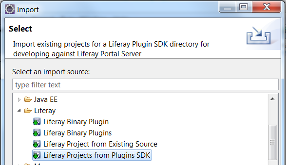 Figure 10.11: Choosing the project type for import