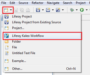 Figure 10.20: Create a new workflow definition locally by selecting Liferay Kaleo Workflow from the toolbar button.