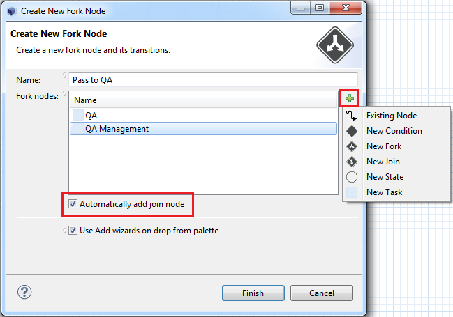 Figure 10.23: You can select what to fork and whether to automatically create a join node.