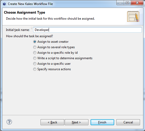 Figure 10.21: When choosing an assignment type for a task node, you are given multiple options.