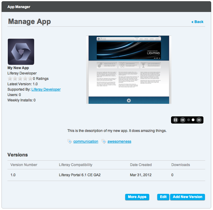 Figure 15.9: Editing an app is as simple as navigating to it and clicking Edit.