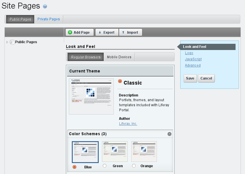 Figure 2.3: Managing Site Pages