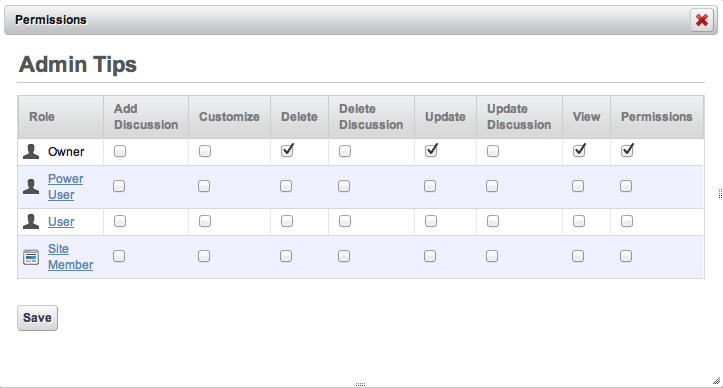 Figure 2.11: Permissions for Admin
Tips