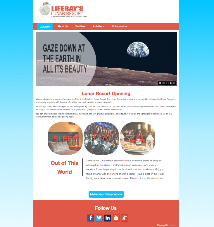 Figure 1: The Lunar Resort example theme upgraded in this tutorial uses a clean, minimal design.