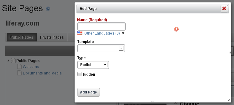 Figure 3.15: Selecting a Page Template