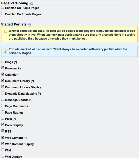 Figure 3.21: You can decide to use versioning and choose what content should be staged.