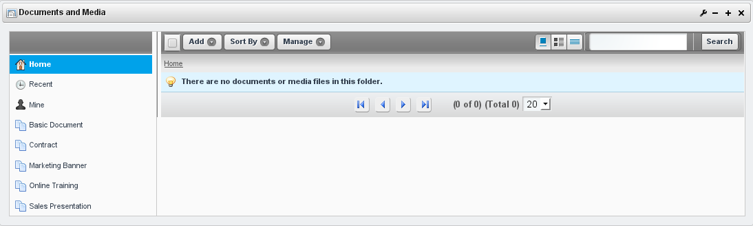 Figure 4.1: Initial View of the Documents and Media Portlet
