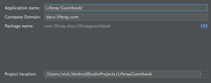 Figure 1: The first screen of Android Studios Create New Project wizard asks you to enter your apps name and company domain.
